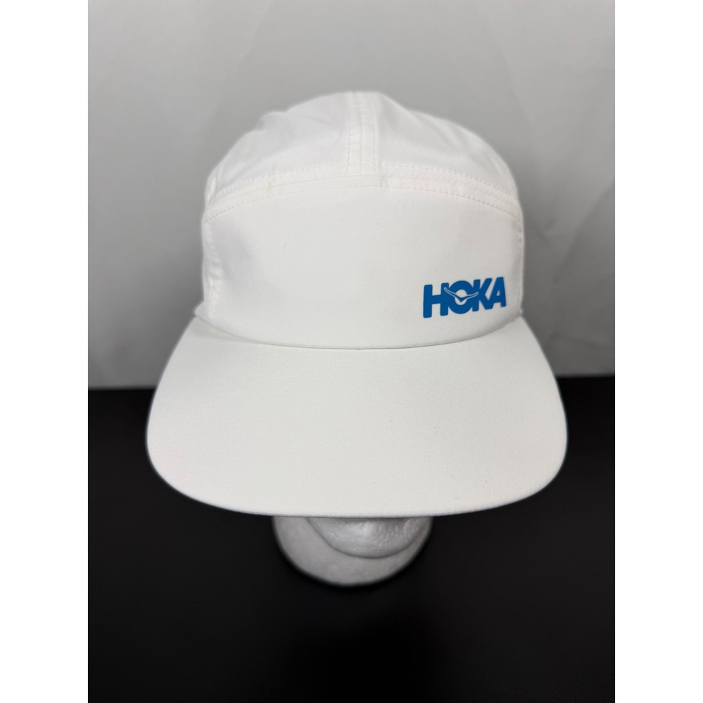 Hoka One One Performance Run Hat White Blue Logo Adjustable 5 Panel Cap